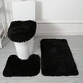 Eanpet Black Bathroom Rugs Sets 3Piece Bath Mat Solid Bath Rug Floor Mats Washable Shower Rug with U-Shaped Contour Rug Toilet Lid Cover