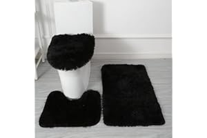 Eanpet Black Bathroom Rugs Sets 3Piece Bath Mat Solid Bath Rug Floor Mats Washable Shower Rug with U-Shaped Contour Rug Toilet Lid Cover