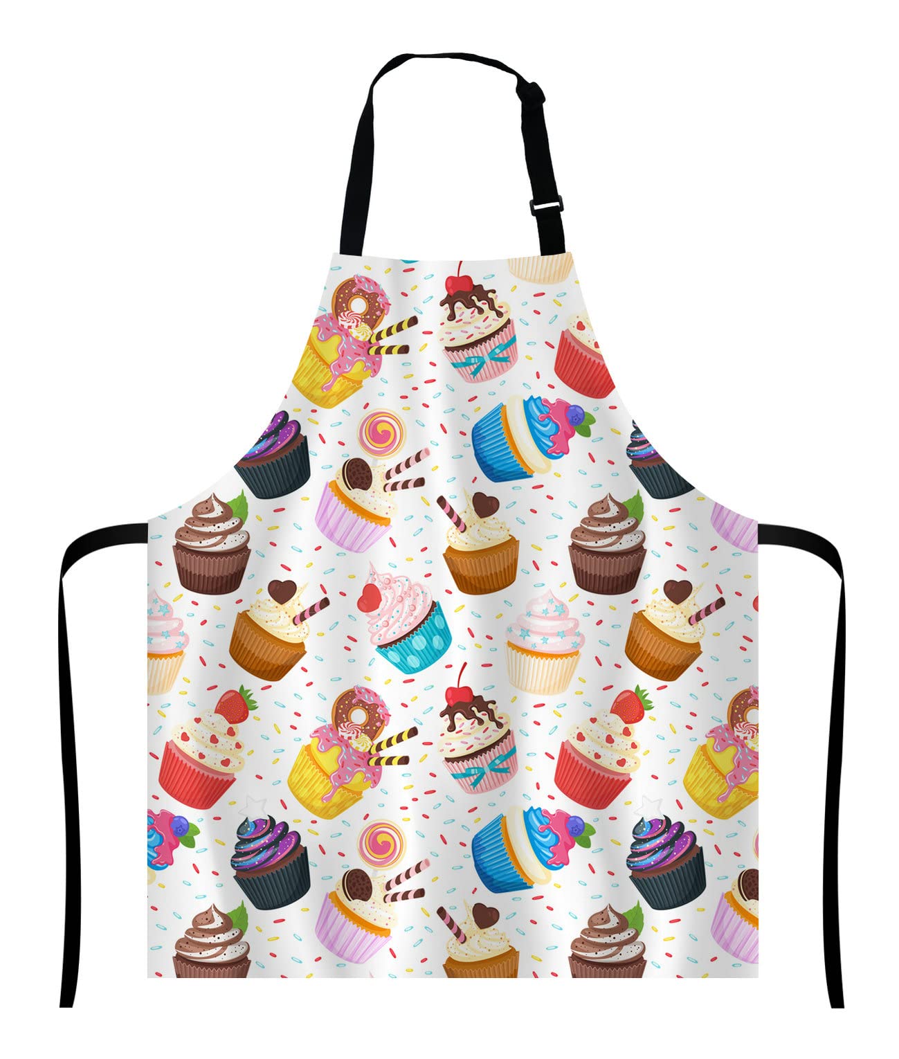 Wasach Cute Cupcake Pattern Apron,Sweet Dessert,Adjustable Neck Bib for Men Women,Suitable for Kitchen Cooking Waitress Chef — image 1