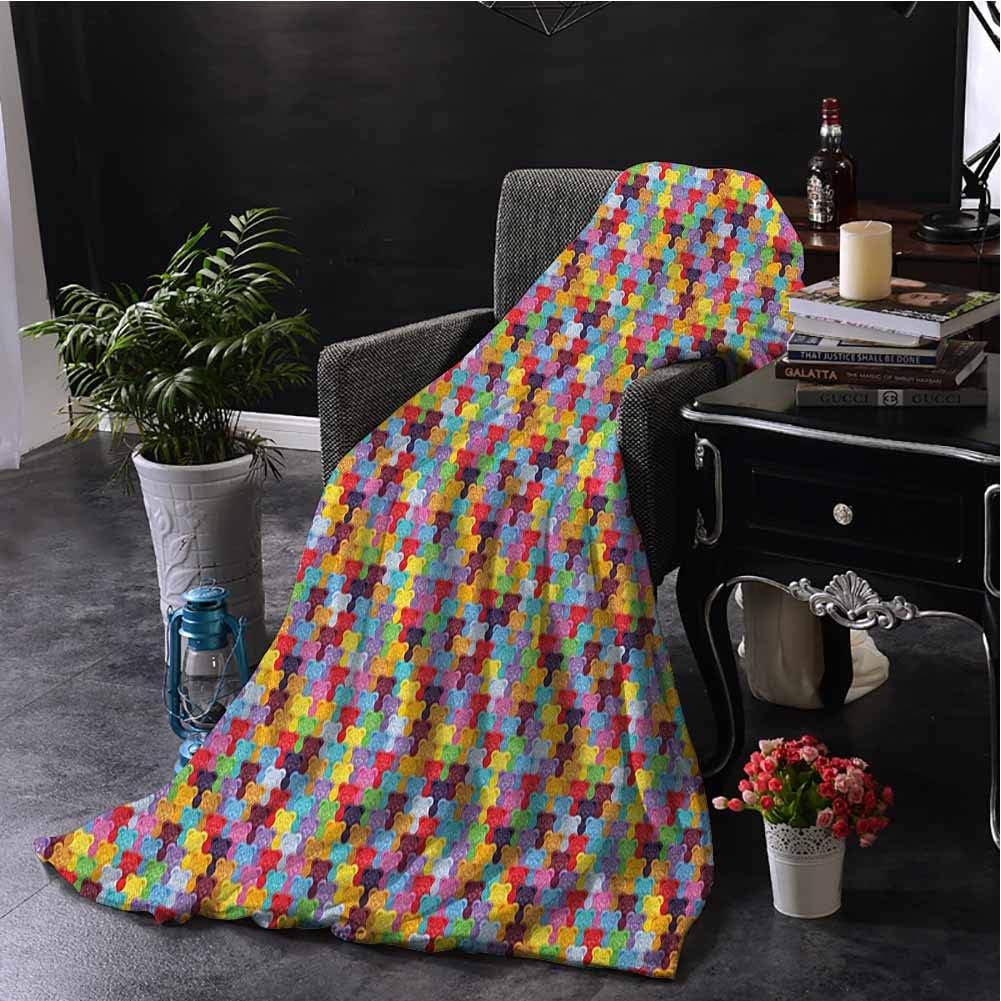 Luoiaax Colorful Bedding Fleece Blanket Queen Size Gummy Bears Tile Candies in Different Vibrant Colors Sweet Kids Jelly Tasty Snack for Living Room Bed or Couch Blanket W59 x L70.5 Inch Multicolor