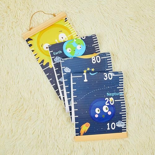 Beinou Kids Height Growth Chart – 7.9” X 79” Canvas Ruler With Wood Frame, Blue, Hanging Wall Decor