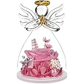 Valentines Day Rose Gifts for Her,Fresh Flowers for Delivery,Birthday Gifts for Women Mom,Preserved Flowers in Glass Angel Figurine,Angel Mothers Day Rose Gift for Mom Grandma,Pink Gift Valentines