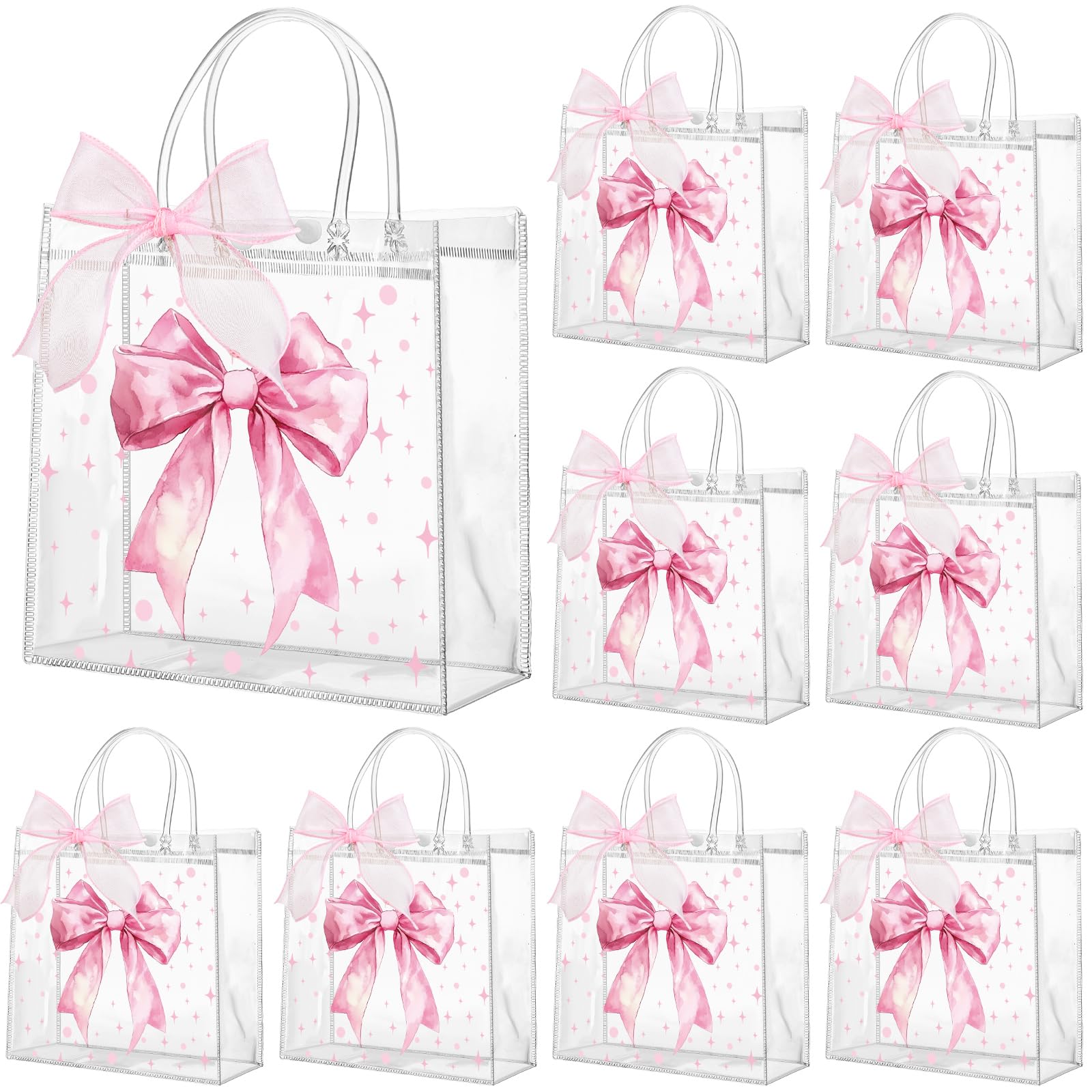 Photo 1 of Wesnoy Pink Bow Clear PVC Gift Bags with Handles Coquette Bowknot Party Favor Candy Treat Tote Bags for Birthday Party(24 Pcs, Bow)