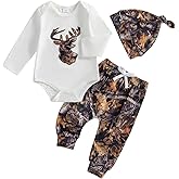 DSOKUHIB Newborn Baby Boy Hunting Outfit Deer Mallard Duck Romper Jungle Camo Pants Set Hat 3 Piece Fall Winter Clothes