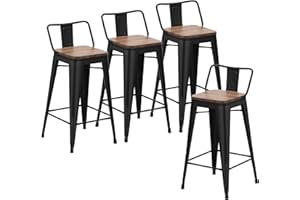 Changjie Furniture 24 Inch Bar Stools Counter Height Bar Stools Industrial Metal Barstools Set of 4 for Home Kitchen (24 inch, Black)