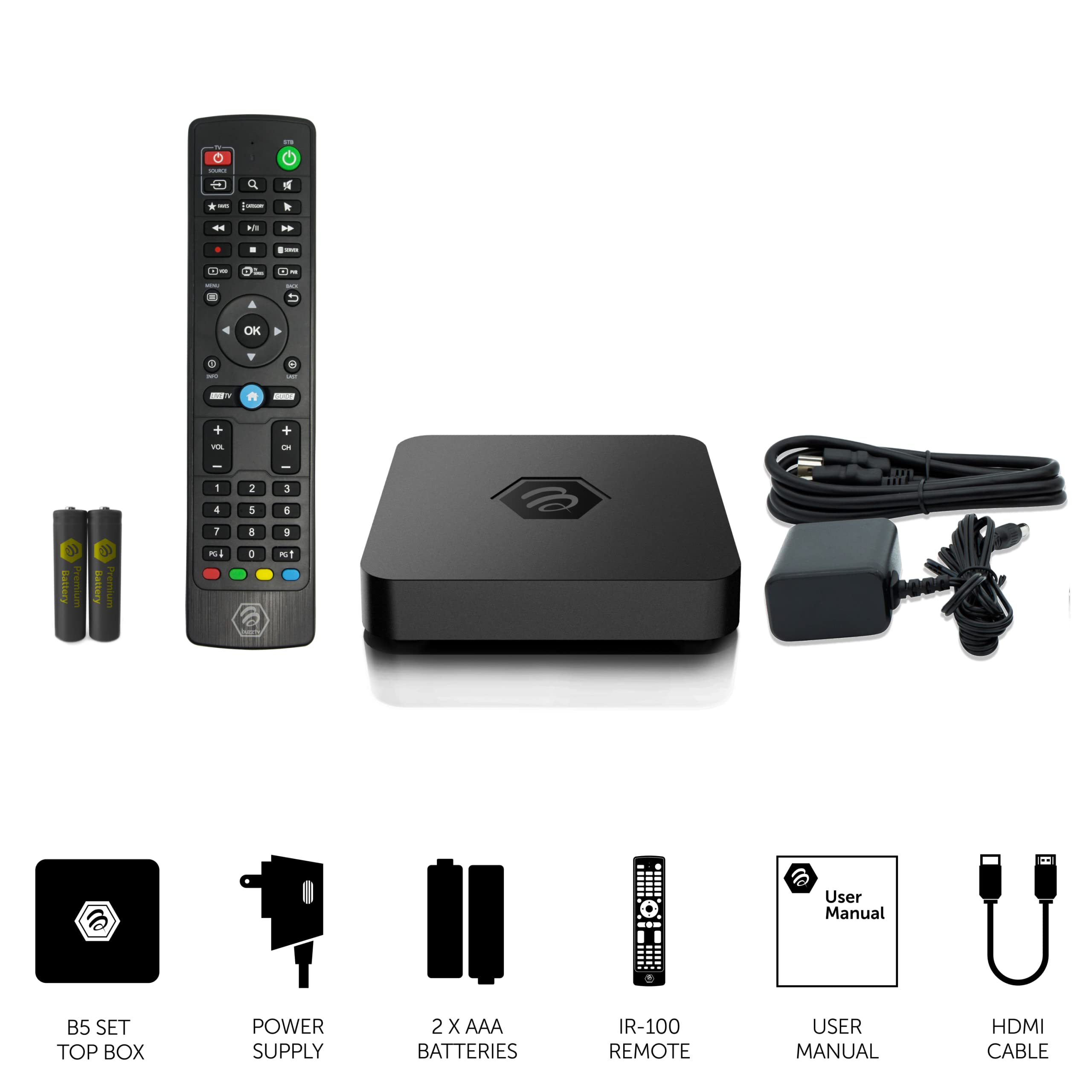 BuzzTV B5 Series Android 11 TV Box, Amlogic S905W2 Quad-Core A-35 Processor, 2GB DDR RAM, 16GB eMMC Storage, 4K UHD Streaming