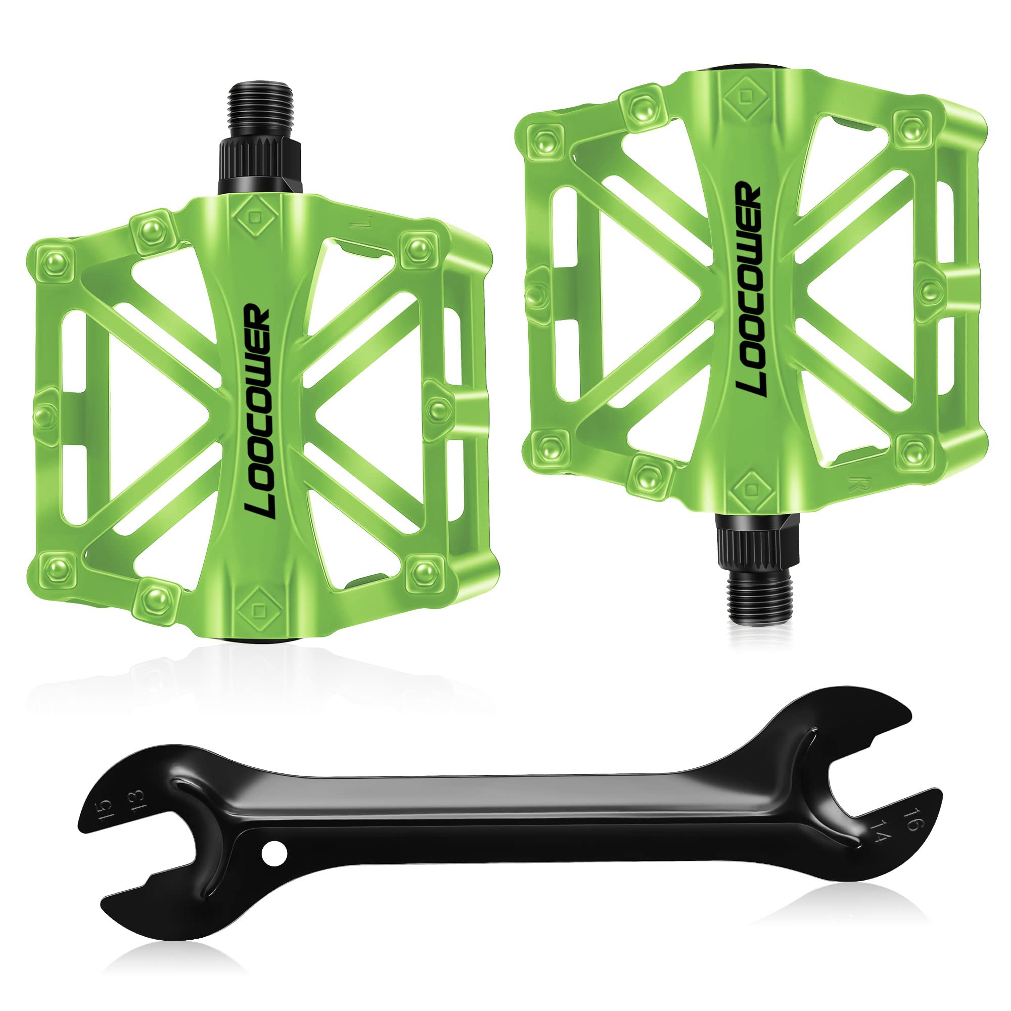 Bicycle Cycling Bike Pedals, New Aluminum Antiskid Mountain Bike Pedals Road Bike Hybrid Pedals for 9/16 inch With Free installation Tool-Green