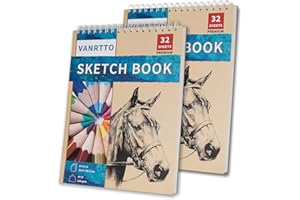 VANRTTO 9 x 12 inches Drawing Sketch Book, 98lb/160g Sketchbook for Adults Kids Beginners Artists, Art Drawing Book for Mixed Media, Top Spiral Bound Drawing Pad, 2 Sketch pad Pack has 64 Sheets/128 Pages