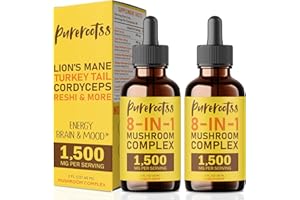 Mushroom Liquid Drops 1500 mg (Pack 2) – Lion’s Mane, Turkey Tail, Cordyceps, Chaga- Daily Support, Non GMO, Sugar Free