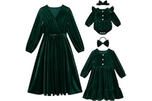 AWIBMK Mommy and Me Christmas Dresses Long Sleeve Velvet Dress Fall Winter Xmas Holiday Mom Daughter Matching Outfits