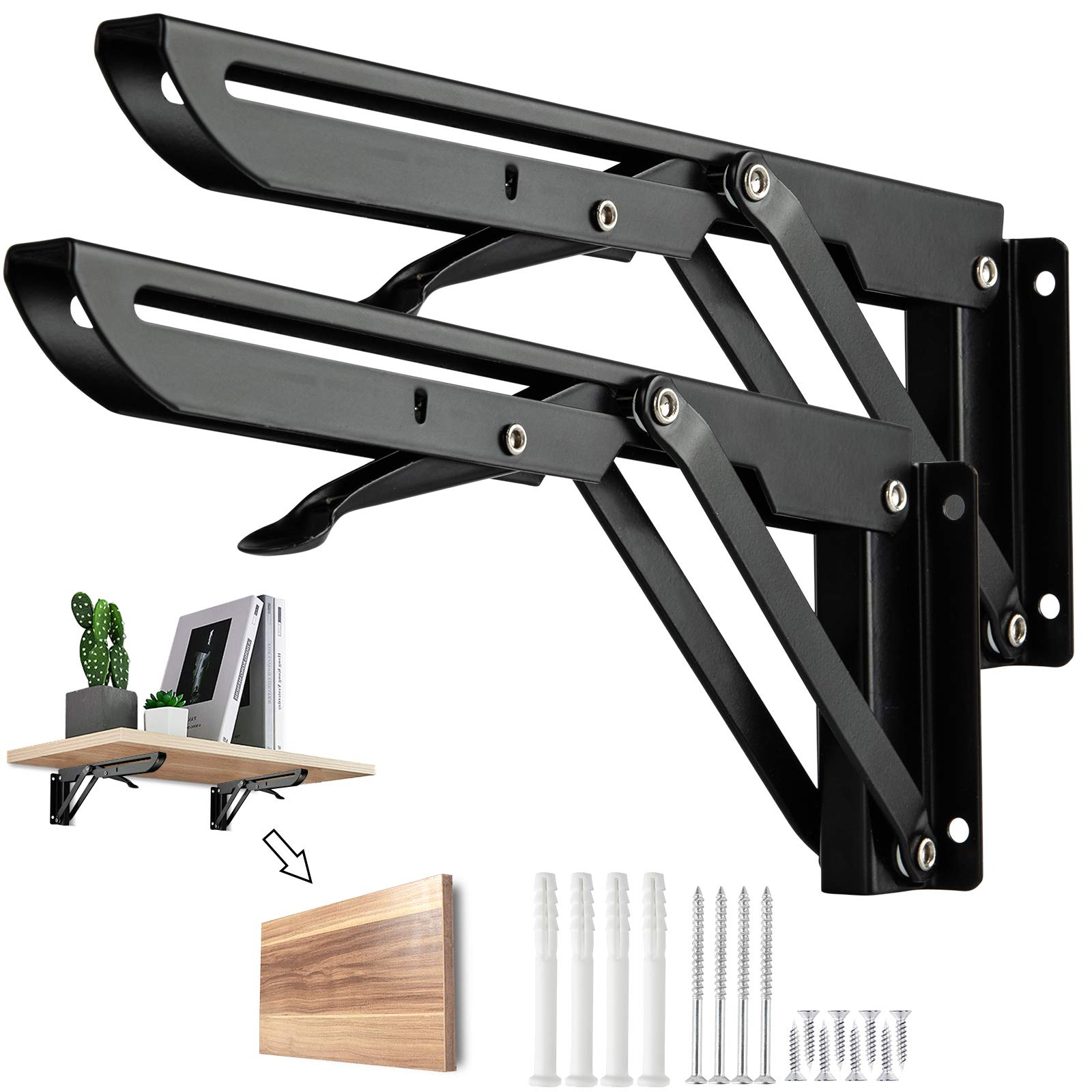 Barley Ears Shelf Bracket 2Pcs 10in Folding Shelve Brackets Heavy Duty Metal Shelving Support Bracket Wall Mounted Floating Shelve Bracket for DIY Book Shelf Bracket Table Chair ect