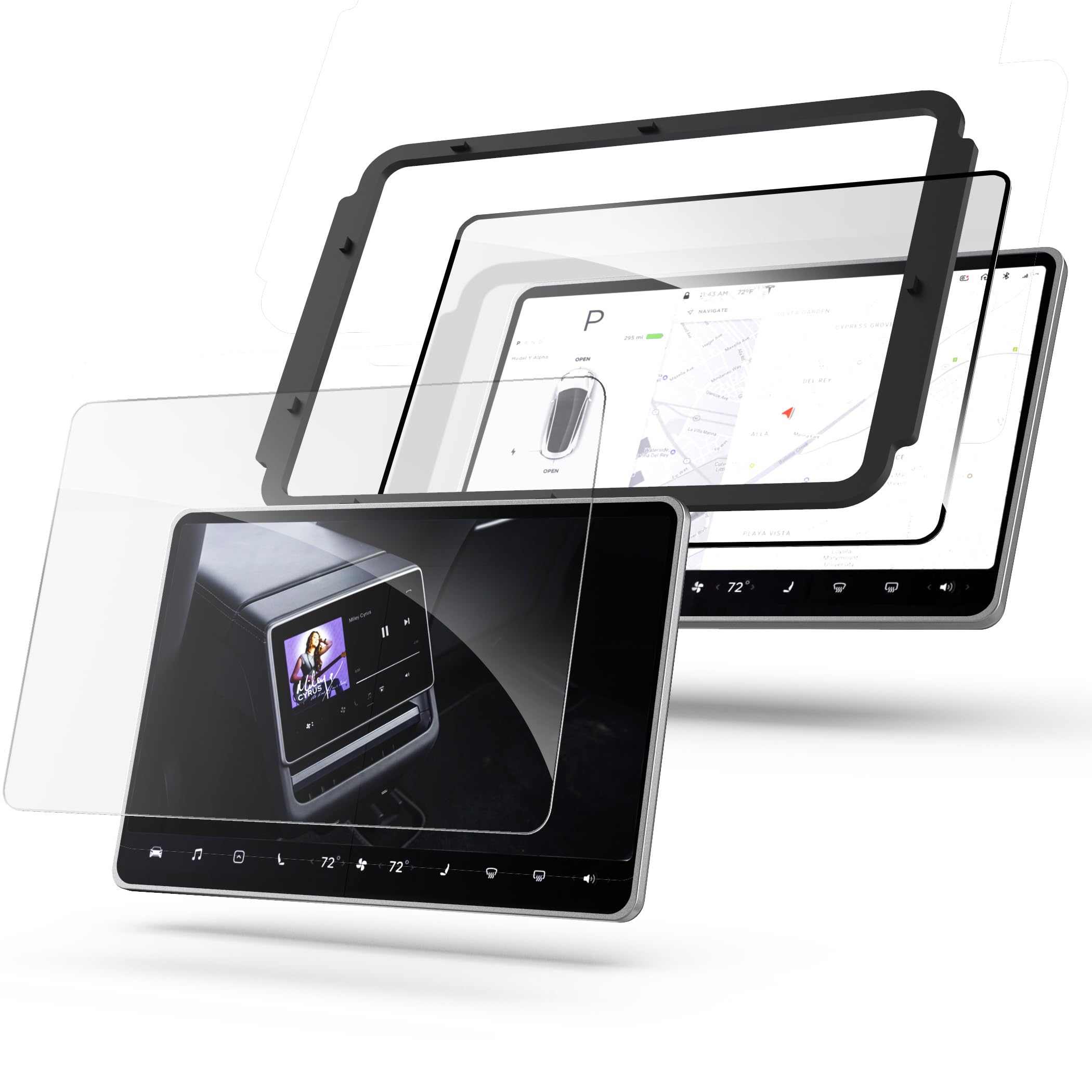 magglass Designed for Tesla Model 3 Highland 2024 - Set of 2 Tempered Glass Screen Protectors for Front Seat and Back Screens