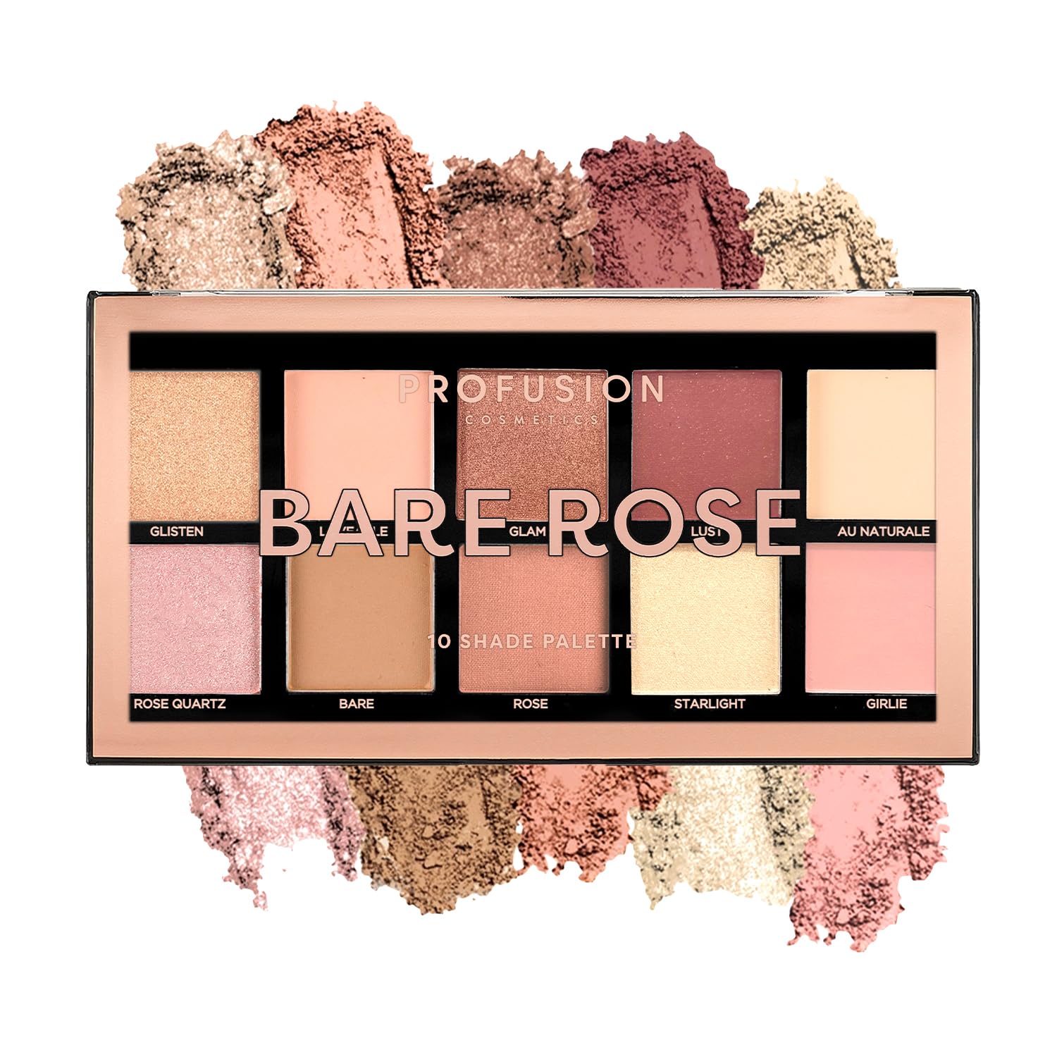 Profusion Cosmetics Bare Rose 10 Shades Eyeshadow Palette - Long-Wearing, Effortless Gliding, Intense Color & Lightweight, Buildable, Vegan & Cruelty-Free