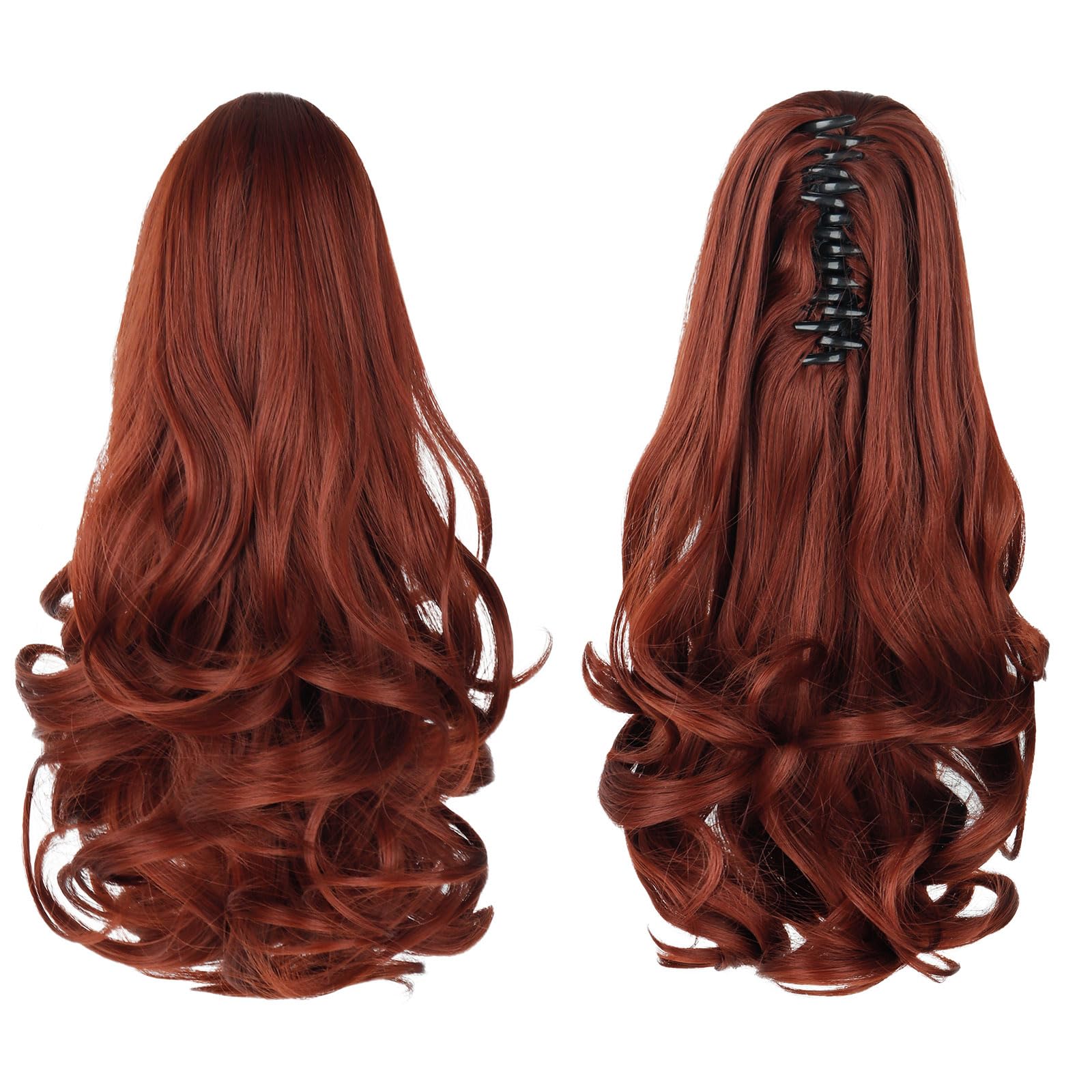 Photo 1 of HEWEICSY Ponytail Extension, Clip on Ponytails for Women, 14" Claw Clip in Short Curly Wavy Pony Hair Extension for Women - Auburn