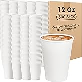 RACETOP Paper Coffee Cups 12 oz 500 pack, Paper Cups Disposable, Hot Coffee Cups, Ideal for Coffee, Beverages (12oz 500 pack white)