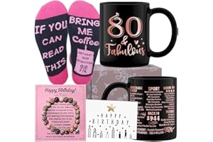 LODESKEE 80th Birthday Gifts Set for Women, 80 Years Old Gifts Basket for Friend Coworker Sister Wife Mom Aunt Grandma, Back in 1944 Birthday Party Supplies, Turning 80 Coffee Mug Gifts Box