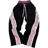 VIPWOLF Men's Baggy Flared Sweatpants Y2k Striped Side Drawstring Waist Track Pants with Pockets Black XX-Large