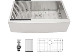 LORDEAR 36 Inch Farmhouse Kitchen Sink - 16 Gauge Stainless Steel Apron Front Single Bowl, 10" Deep Basin, 36x21x10 Farm Sink