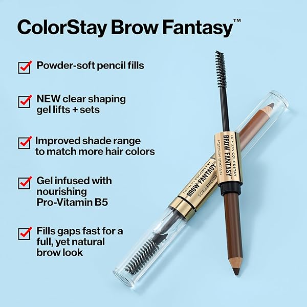 REVLON COLORSTAY BROW FANTASY, ALL IN ONE EYEBROW POWDER PENCIL WITH SHAPING CLEAR GEL, GEL INFUSED WITH PANTHENOL, SMUDGE-PROOF, 16HR VISIBLY FULL BROWS, 004 DARK BROWN