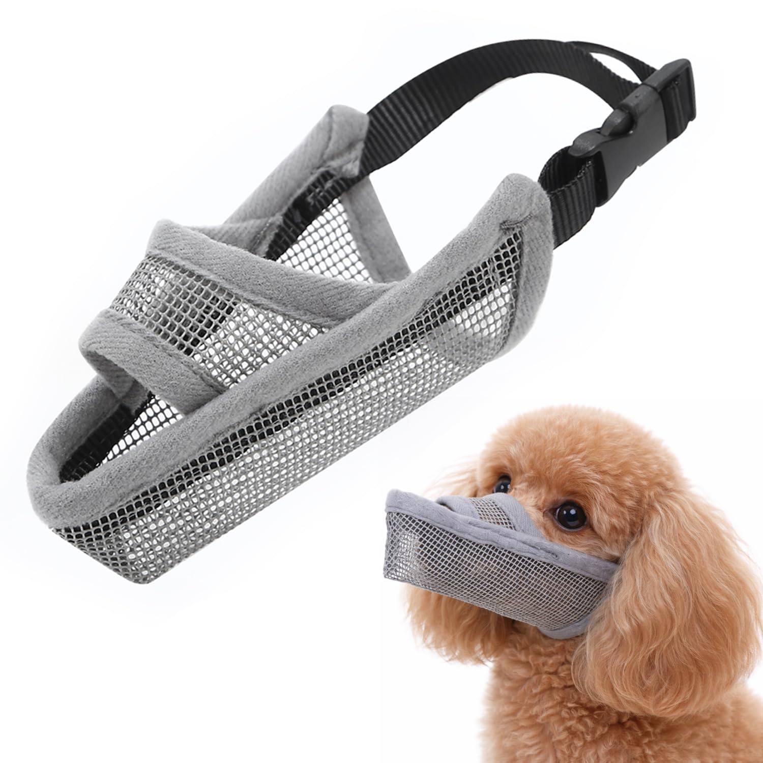 Nylon Dog Muzzle for Small Medium Large Dogs, Air Mesh Breathable and Drinkable Pet Muzzle for Anti-Biting Anti-Barking Licking (Grey, XXS)