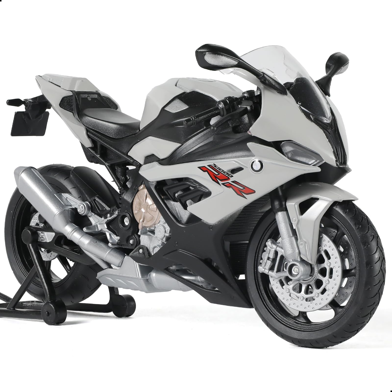 Risopen 1/12 Motorcycle Model Toy for S1000RR Die-Cast Alloy Motorcycle Model for Welly No Assembly Required Mini Racing Moto Collection, Adult Gift (Grey)