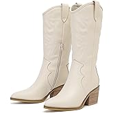 Ruiee Mid Calf Boots for Women Flat Casual Round Toe Fashion Calf High Boot Buckle Dressy Fall and Winter Low Heeled Womens Boots.