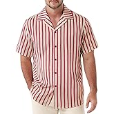 JEMITOP Men's Classic Striped Seersucker Cuban Collar Shirt Short Sleeve Button Down Texture Shirts for Beach Vacation