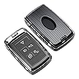 TANGSEN Key Fob Case TPU Cover Compatible with Land Rover Range Rover Sport Evoque Vogue Velar Discovery Transparent Carbon Fiber Texture 5 Button Protective Key Shell (Black)