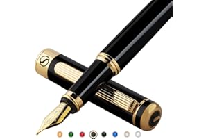 Scriveiner Black Lacquer Luxury Fountain Pen – with Real Gold Finish, Medium Schmidt Nib, Refillable Converter