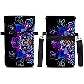 otilil Neoprene Cell Phone Sleeve Pouch Case Bag with Crossbody Strap Neck Lanyard for Women 7.5 X 4.3 in Blue Flower
