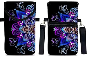 otilil Neoprene Cell Phone Sleeve Pouch Case Bag with Crossbody Strap Neck Lanyard for Women 7.5 X 4.3 in Blue Flower