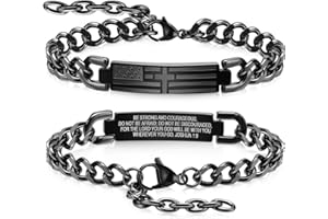TempBeau Cross Bracelet For Men - Black Bible Verse Stainless Steel Chain Mens American Flag Bracelet Birthday Gift Ideas First Communion Confirmation Baptism Christian Easter Gifts