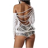 Floerns Women's Cut Out Backless T Shirts Off The Shoulder Long Sleeve Going Out Tee Tops