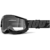 100% Strata 2 Motocross & Mountain Bike Goggles - MX and MTB Racing Protective Eyewear (Black - Clear Lens)