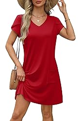 OFEEFAN Red Dresses for Women Summer Spring Tshirt