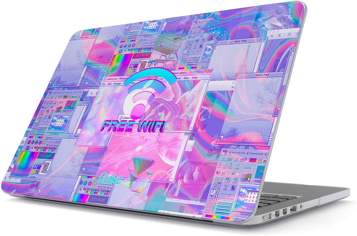 Glitbit Hard Case Cover Combatible With Macbook 12 Inch Case Model: A1534 (Release-2015/2016 / 2017) With Retina Display Free Wifi Vaporwave Oldschool Retro 80s 90s Purple Aesthetic Computer Glitch