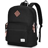RAVUO School Backpack for Men Women | Classic College Bookbag for 15.6inch Laptop, Water Resistant Casual Daypack Schoolbag for Travel, Work, Black