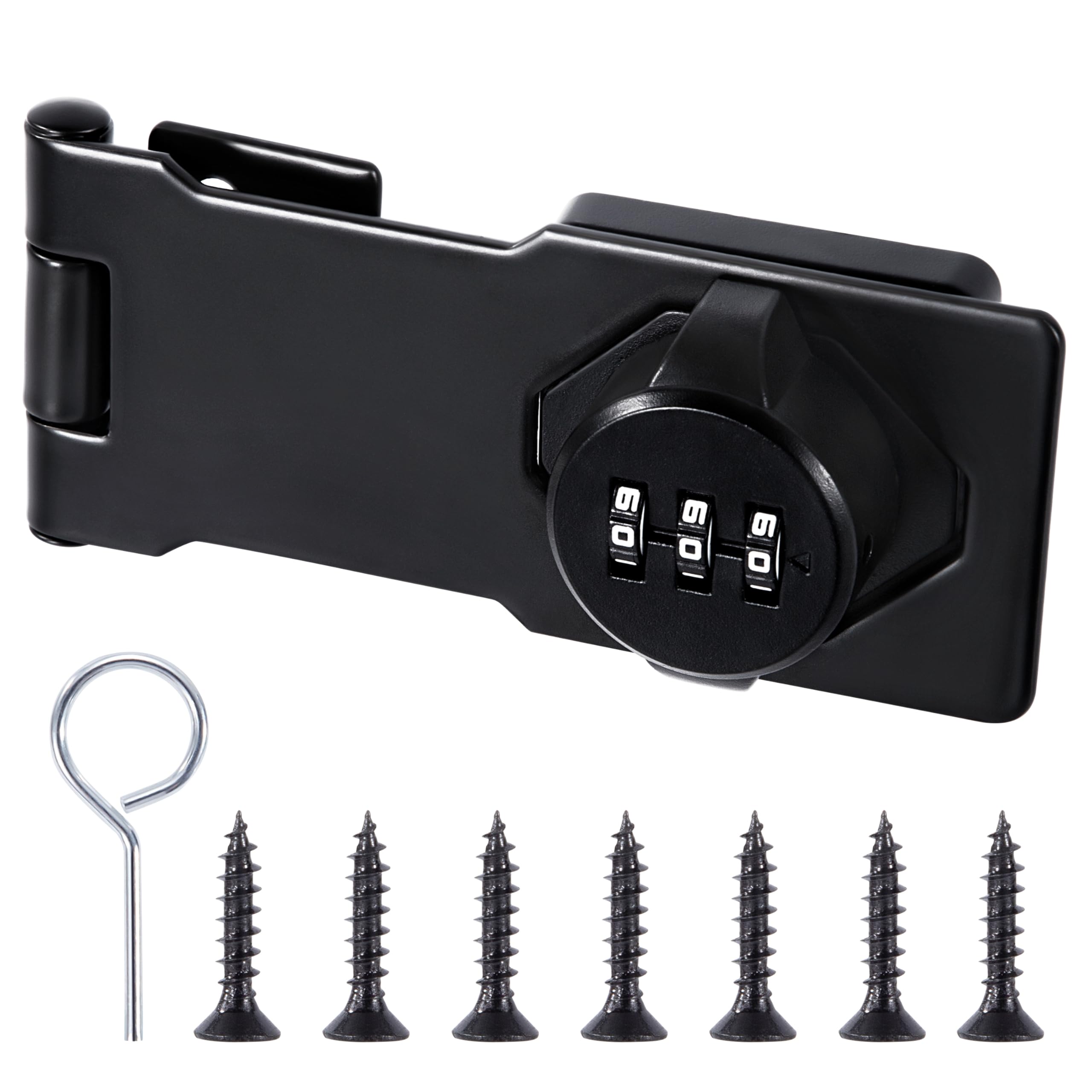 Hasp with Combination Lock, 3-Digit Hasp Security Hasp Lock, 4.5 Inch Cabinet Lock, Padlock, Password Door Bolt for Gate, Barn Door, Garage, Garden (1 Piece, Black)