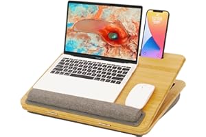 Lap Desk Laptop Tray with Cushion Portable Bed Tray Desk, Ergonomic Design Adjustable Angle Lap Desk with Tablet Phone Holder