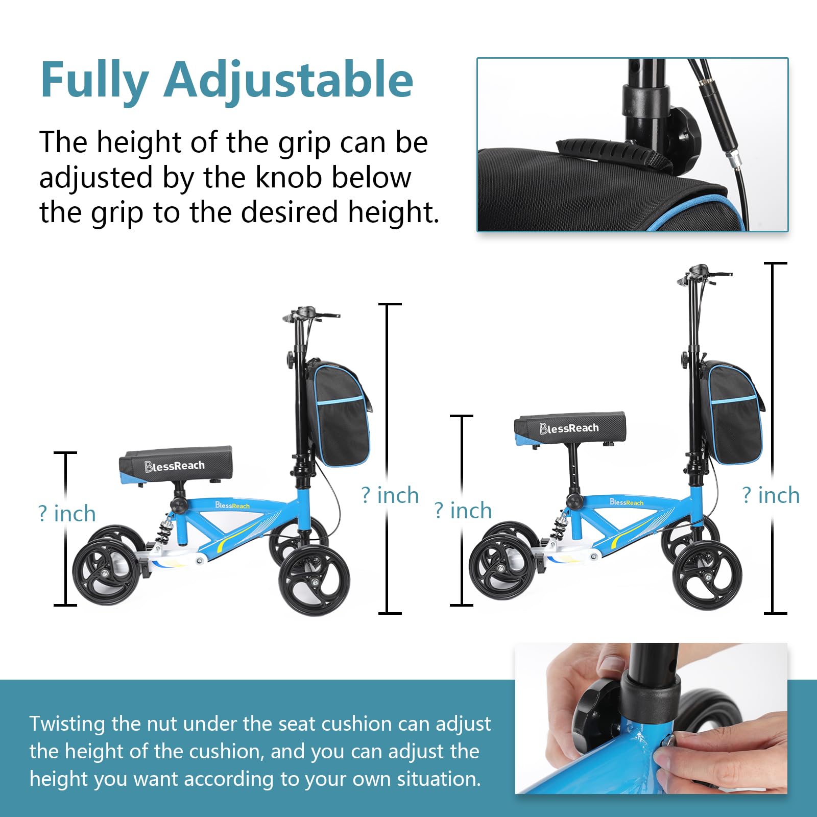 Economy Knee Scooter Steerable Knee Walker for Foot Injuries Compact Crutches with Dual Rear on-Wheel Brake and Shock Absorption Under The Knee pad
