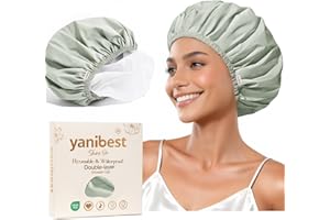Yanibest Shower Cap Reusable Waterproof - Double Layer Shower Caps for Women, Washable Shower Bonnet with Soft Non-Slip Elastic Band, Bath Hair Hat for Most Hair Types