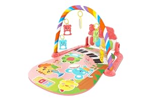 Tapete Infantil de Atividades Sensorial para Bebê Interativo com 5 Móbiles e Piano Musical com Som e Luzes (Rosa)