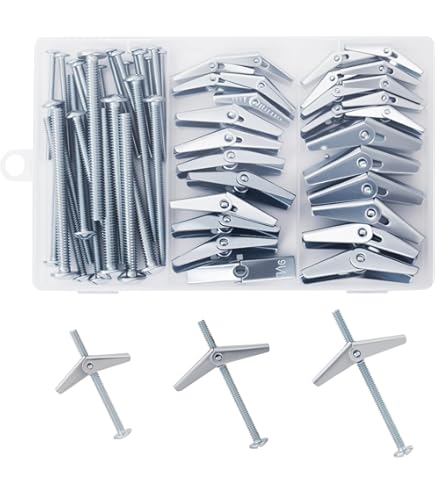 TCH Hardware 10 Pack Toggle Bolts 3/16 X 2 Inch + 4 Inch Screws – Heavy Duty Drywall Anchors For Hollow Walls & Shelves