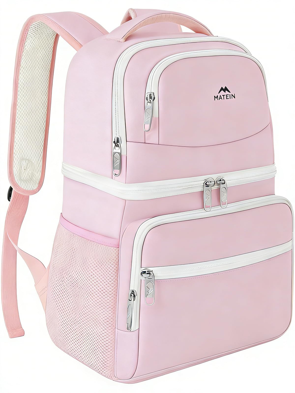 MATEIN Cooler Backpack for Women, 26 Cans Lunch Backpack with Cooler Compartment, Leak-Proof Double Layer Lightweight Soft Coolers Bag Portable Lunchbox Back Pack for Beach Travel Picnic, Pink Image