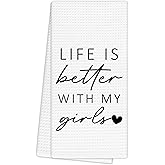 EGBTL Life is Better with My Girls Kitchen Towels, Mom of Girls Funny Hand Towels for Bathroom Decor, Girl Mama Mother's Day Mom Mother Grandma Gifts Dishcloths Dish Towel for Kitchen 16x24 Inches