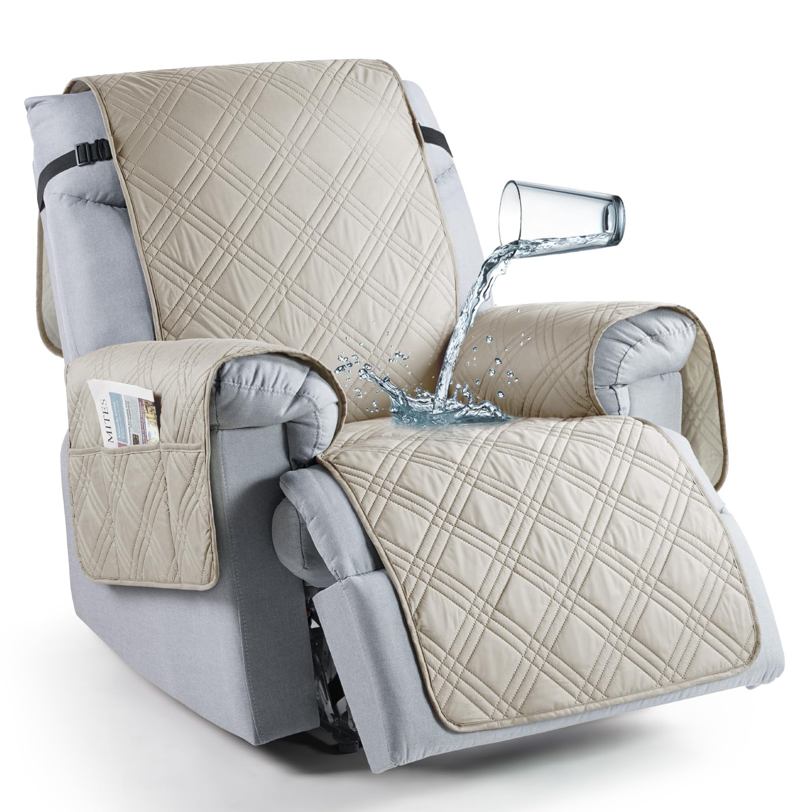 Photo 1 of TAOCOCO 100% Waterproof Recliner Chair Cover, Oversized Recliner Covers for Large Recliner Chair with Double Straps, Non Slip Reclining Chair Cover for Kids, Pets(28'', Cream)