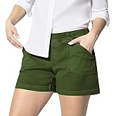 Feelorna Women’s Stretch Twill Shorts, Summer Casual Pull On Jean Shorts Elastic High Waisted Denim Shorts with Pockets