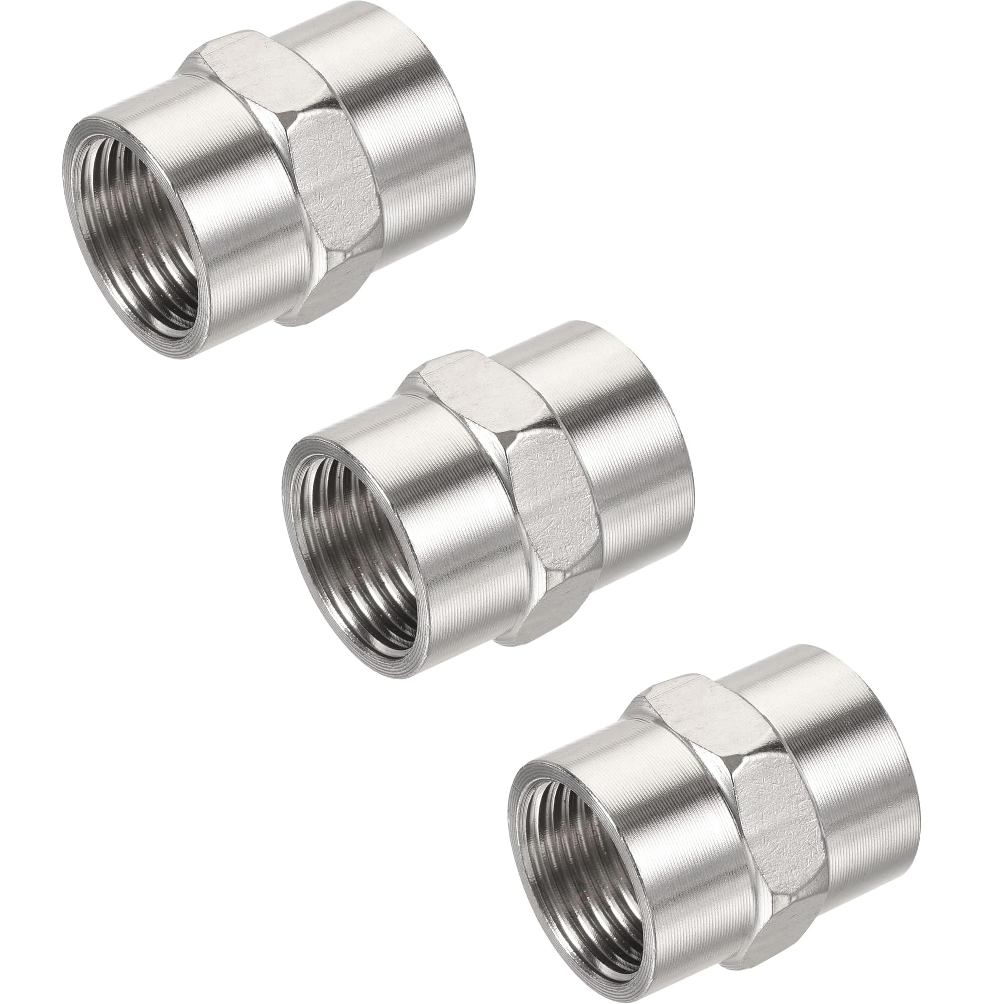 TOP-VIGOR 3Pcs Stainless Steel Pipe Fitting G1/2 Female to Female Thread Hex Connector Adapter