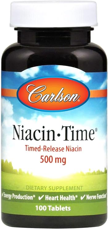 Carlson labs niacin time, timed release 500mg, 500 tablets (088395027956)