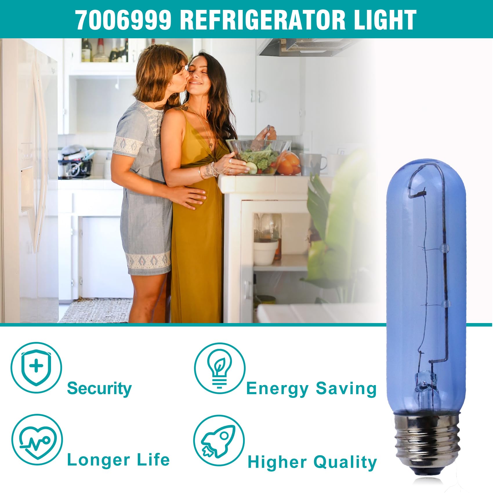 Upgrade 7006999 Blue Glass Replacement Bulb Compatible with sub-Zero Refrigerator,7006999 Freezer Refrigerator Light Bulb E26 40W Cool Blue Bulbs - 4 Pack